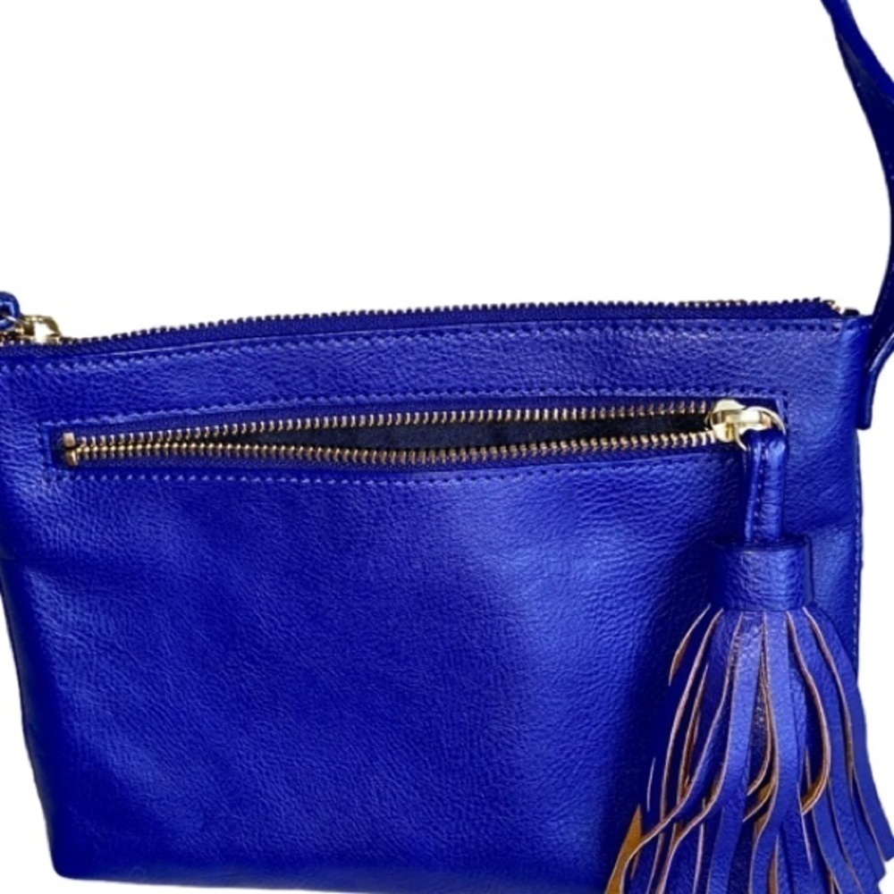 GAP Faux Leather Crossbody Purse/Wallet with Tassel Blue - Picture 4 of 10